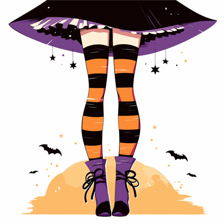 Vector illustration of woman legs in stockings on the background of the night skyのイラスト素材