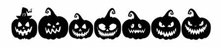Halloween pumpkins. Set of black silhouettes of scary pumpkins. Vector illustrationのイラスト素材