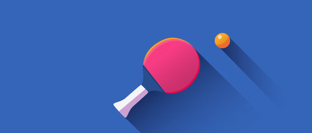 Table tennis racket and ball on blue background. Flat design, vector illustration.のイラスト素材