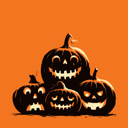 Halloween pumpkins. Vector illustration of scary Halloween pumpkins.のイラスト素材