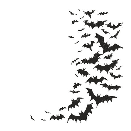 Halloween background with flying bats. Black silhouettes of bats. Vector illustration.のイラスト素材