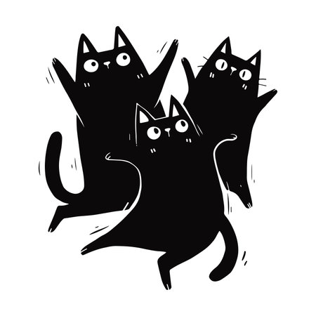 Black and white vector illustration of a group of cats. Cute cartoon characters.のイラスト素材