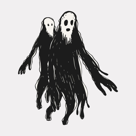 Vector hand drawn illustration of two funny ghosts, isolated on white background.