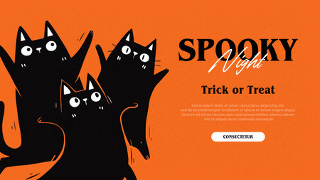 Halloween background with black cat and spider web. Vector illustration.のイラスト素材
