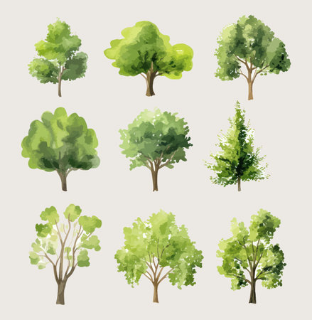 Set of green trees isolated on white background. Vector illustration EPS10のイラスト素材