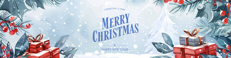 Merry Christmas and Happy New Year greeting card. Vector illustration.のイラスト素材