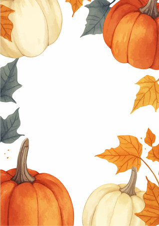 Autumn background with pumpkins and leaves. Hand drawn vector illustration.のイラスト素材
