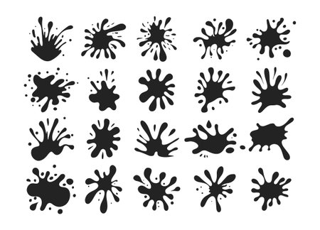 Set of black paint splashes. Ink blots. Vector illustrationのイラスト素材