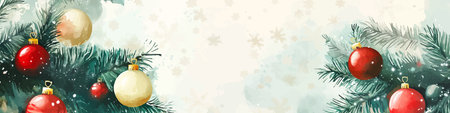 Christmas background with fir branches, balls and snowflakes. Vector illustration.のイラスト素材
