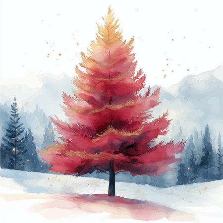 Watercolor pine tree in the winter forest. Illustration for your designのイラスト素材