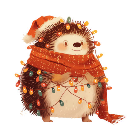 Cute hedgehog in a scarf and hat. Vector illustration.のイラスト素材