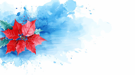 Watercolor Christmas background with poinsettia. Vector illustration.のイラスト素材
