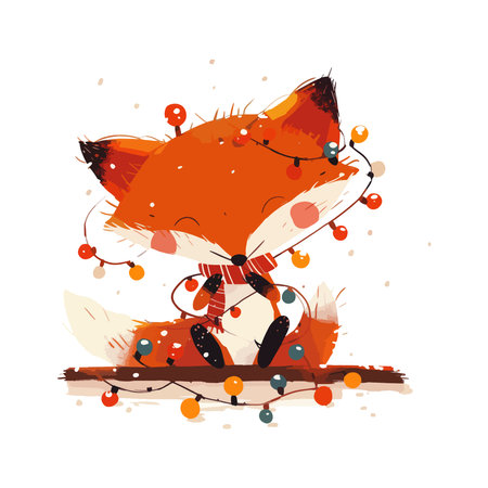 Cute fox with garland. Vector illustration on white background.のイラスト素材