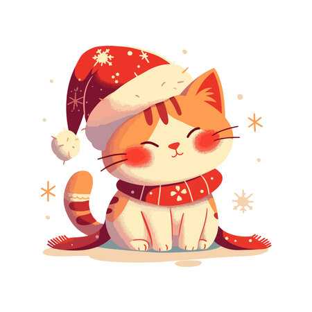 Cute cartoon cat in a Santa Claus hat. Vector illustration.のイラスト素材