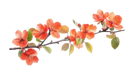 Branch with blooming flowers isolated on white background. Watercolor illustration.のイラスト素材