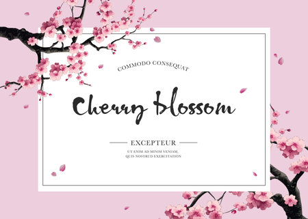 Cherry blossom vector frame with place for text. Cherry blossom background.のイラスト素材
