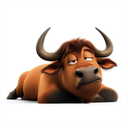 Bull isolated on white background. 3D illustration. Cartoon style.の写真素材
