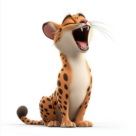 3D rendered illustration of a leopard cartoon character isolated on white backgroundの写真素材