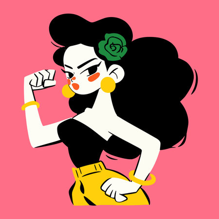 Fashion girl. Vector illustration of a beautiful girl with long black hair.のイラスト素材