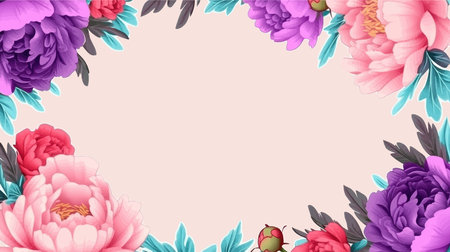 Beautiful vector floral background with peony flowers, leaves and ladybugのイラスト素材