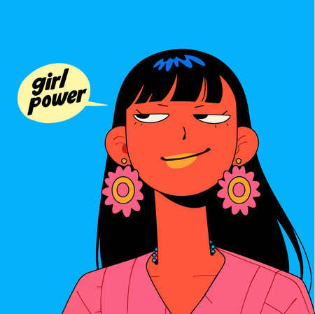 Vector illustration of a girl with flower in her hair and speech bubbleのイラスト素材