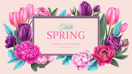 Spring banner with beautiful flowers. Vector illustration. Floral design.のイラスト素材