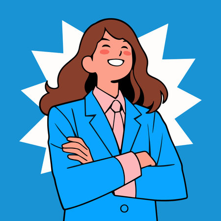 Business woman cartoon character. Vector illustration in a flat style isolated on a blue background.のイラスト素材