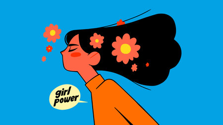 Girl with flowers in her hair. Vector illustration in flat style.のイラスト素材