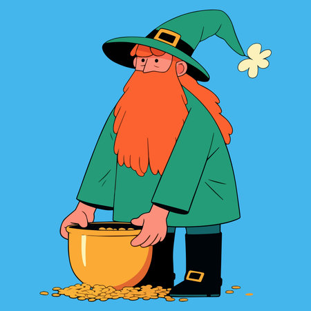 St. Patrick's Day. Vector illustration. Cartoon character with a pot of gold.のイラスト素材