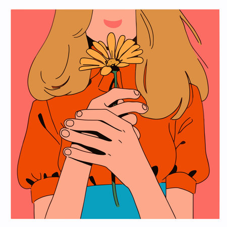 Hand holding gerbera flower. Vector illustration in flat style.のイラスト素材