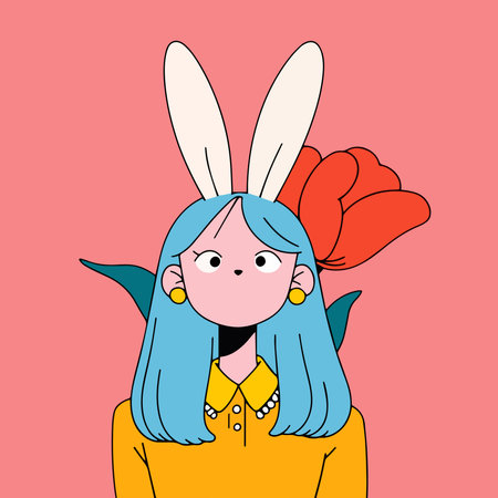 Vector illustration of a cute cartoon girl with long hair and bunny earsのイラスト素材