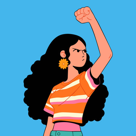 Girl with flower in her hand. Vector illustration in flat style.のイラスト素材