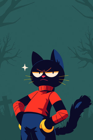 Vector illustration of a black cat dressed as a dracula in the forest.のイラスト素材