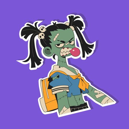Zombie girl with a backpack. Vector illustration of a cartoon character.のイラスト素材