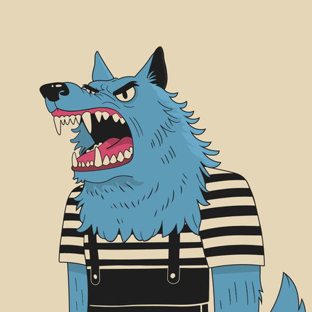 Wolf. Vector illustration of a wolf in a striped shirt and suspenders.