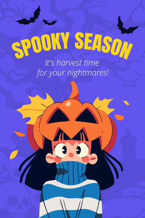 Halloween party invitation with cute little girl in Halloween costume. Vector illustrationのイラスト素材