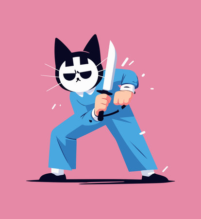 Cute black cat cartoon icon. Vector illustration isolated on purple background.のイラスト素材