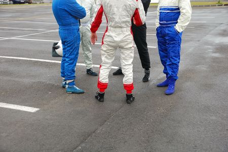 car pilots meeting before rally raceの写真素材