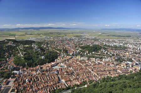 Aerial view of Brasov medieval town and surroundingsの写真素材