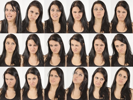 Series of head portraits of an angry and wondering natural young womanの写真素材
