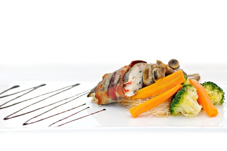 Diet meal with white meat, vegetables and pastaの写真素材