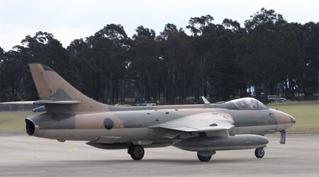 Hawker Hunter on the runwayの写真素材