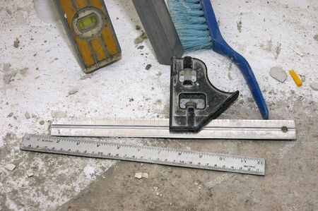 Worker tools on the floorの写真素材
