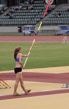 Pole Vaulter preparing the runの写真素材