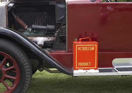 Vintage car and gas canの写真素材