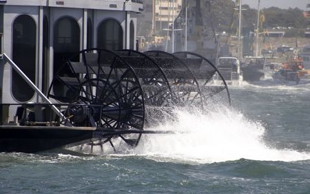 Paddle wheel at the back of a boatの写真素材