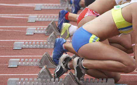 Runners on the starting blockの写真素材