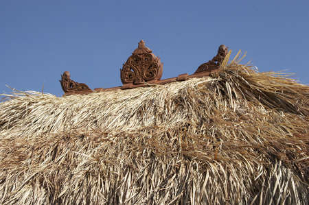 Grass roof of a hutの写真素材