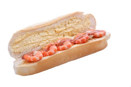 Prawns on a buttered roll with a seafood sauceの写真素材