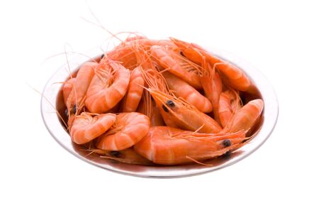 Prawns in a metal bowlの写真素材